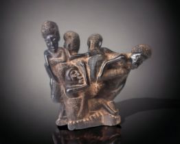 A MAKONDE PEOPLE DIMOONGO 'TREE OF LIFE' HARDWOOD CARVING. CIRCA 1950. CARVED WITH MULTIPLE ENTWINED