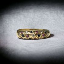 18ct gold Diamond Sapphire and Ruby ring size N