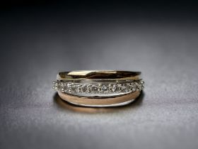 Bi coloured gold and silver CZ ring Size N