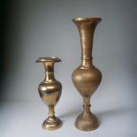 TWO LARGE VINTAGE INDO / PERSIAN BRASS VASES. TALLEST STANDS - 61CM