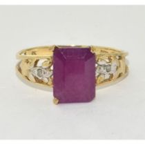 9ct Gold Diamond & Ruby Ring. Size O