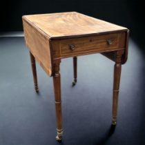 A GEORGE III INLAID SINGLE DRAWER BABY PEMBROKE TABLE.