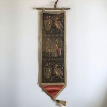 A VICTORIAN UPHOLSTERED WALL HANGING. LENGTH - 61CM