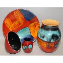 Poole Pottery living glaze Gemstones 8" high vase, 10" charger, African sky candle holder, plus