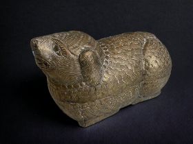 A CAMBODIAN SILVERED BETEL NUT BOX. ANIMAL FORM. 20 X 13 CM