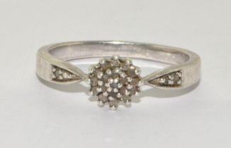 925 silver ladies Diamond cluster ring H/M dia in ring size P