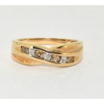 9ct Gold Yellow & White Diamond Twist Ring. Size L