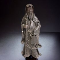 AN UNUSUAL 18TH / 19TH CENTURY CHINESE SPELTER FIGURE OF DAOIST IMMORTAL 'ZHONGLI QUAN'? THE HEAD IS