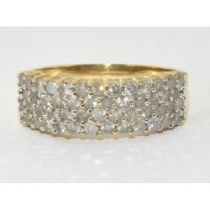 9ct Gold Ladies Diamond Bar Ring. approx 0.5ct Size P