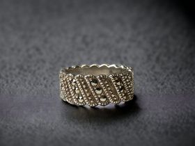 Silver marcasite full band ring Size M