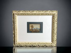 JACOB JACOBSON, GERMANY (1818-1891). MINIATURE LANDSCAPE PAINTING. 35 X 28.5 CM (INCL FRAME).