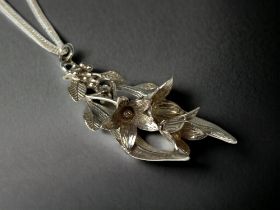 Large 925 silver Fuchia Floral pendant and chain.