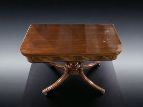 Quality Regency style swivel top mahogany card table with square tapering splayed legs with brass