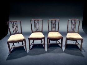 A SET OF FOUR VICTORIAN MAHOGANY DINING CHAIRS. BY CABINET MAKERS S&H JEWELL, LONDON.