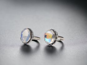 TWO STERLING SILVER & QUARTZ CRYSTAL LADIES RINGS.