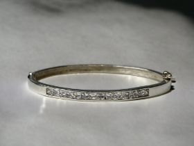 Sparkly Princess cut CZ 925 silver bangle.
