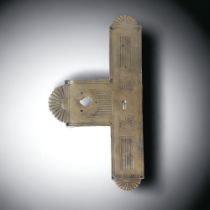 A LARGE VICTORIAN CHRISTOPHER DRESSER STYLE DESIGN DOOR LOCK FINGER PLATE. 41.5 X 22CM