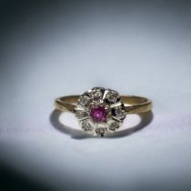 9ct gold ladies diamond and Ruby ring size Q