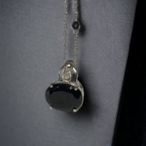 Black quarts Diamond white gold on 925 silver pendant necklace