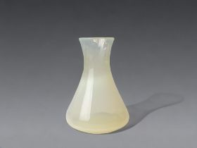 A VICTORIAN JAMES POWELL & SONS STRAW OPAL GLASS VASE. HEIGHT - 10CM