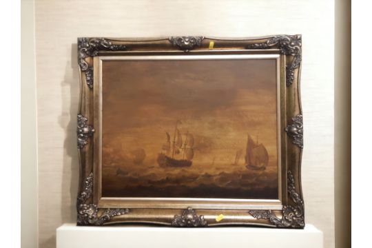 DUTCH SCHOOL MARINE SEASCAPE OIL ON BOARD. UNSIGNED. IN LATE GILT FRAME. 69 X 59CM (INCL FRAME) - Image 1 of 2