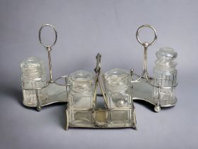 THREE VICTORIAN SILVER PLATE & CUT GLASS PICKLE JAR STANDS. AF