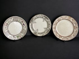 THREE 19TH CENTURY CHRISTOPHER DRESSER TYPE DESIGN PLATES, BY S. FIELDING & CO, TH. WOOD & OLD HALL.