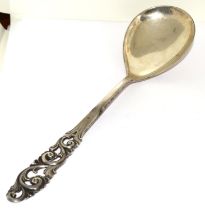 Silver embossed handle serving spoon 24cm long 76g