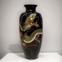 A large Japanese Cloisonné vase. Meiji period, Circa 1900. Finely decorated with a 3-claw Dragon.