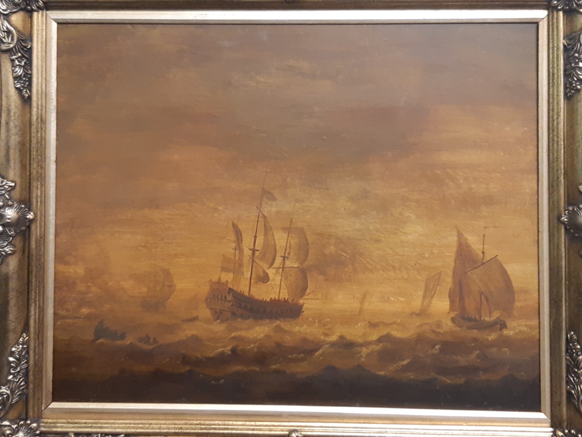 DUTCH SCHOOL MARINE SEASCAPE OIL ON BOARD. UNSIGNED. IN LATE GILT FRAME. 69 X 59CM (INCL FRAME) - Image 2 of 2