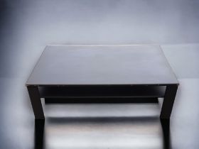 A LARGE PAINTED WOOD COFFEE TABLE. 124cm x 74cm x 41cm
