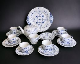 A Royal Copenhagen 'Blue fluted half lace' pattern part tea set. Including Tea pot, 6 teacups,