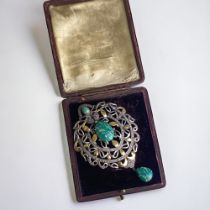 An 18 carat gold, Diamond & Amazonite set Indian Turban jewel (Sarpesh). 19th Century. Mixed 18ct