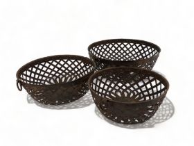 3 X Metal Round Basket Planters