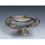 A large Scottish Arts & Crafts silver plated pedestal bowl. With rope twist rim & bonded agate