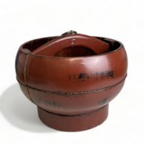 A Chinese wood & red lacquer ware basket. Height - 21.5cm