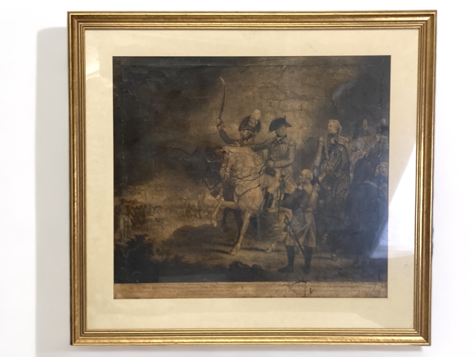 A large James Ward (1769-1859) framed Mezzotint. 'HIS MAJESTY Reviewing the Third or Prince of Wales