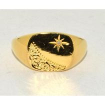 New gold on 925 silver mens gemset signet ring, Size Y 1/2.