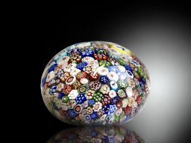 A scarce Baccarat close packed Millefiori Paperweight. 'B' mark & 1848 worked into a cane. 6cm x 4.