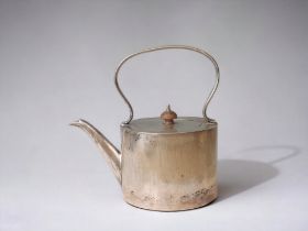 A CHRISTOPHER DRESSER TYPE SILVER PLATE TEAPOT. CIRCA 1890. HEIGHT - 20CM