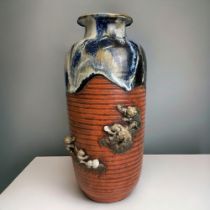 A large Sumida Gawa pottery vase. Relief decorated with Monkeys. Meiji period. Height - 30.5 cm