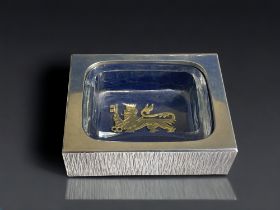 A Gerald Benney (1930-2008) sterling silver presentation ashtray. Queen Elizabeth II modernist