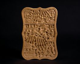 A Chinese finely carved sandal wood card case.