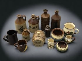 A large lot of Victorian and other stoneware and pottery ink bottles and other - ink still present