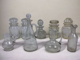 A JOB LOT OF 19TH-CENTURY & LATER BOTTLES PERESERVE JARS.