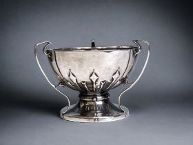 A James Dixon Arts & Crafts style sterling Silver three handle pedestal bowl. Sheffield 1906. Height