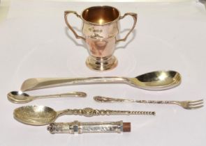 Mixed silver items to include a trophy ,pencil spoons etc 74g