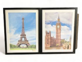 2 Large framed Vintage posters including Eifel Tower