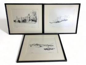 A set of three Ltd Edition Neville Swaine prints. including Bolton Abbey, Bamburgh castle and