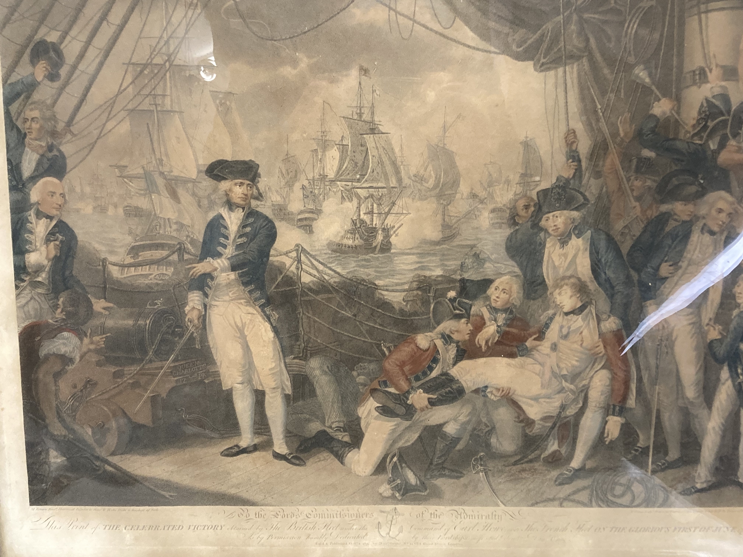 A large gilt framed coloured lithograph. 'The battle of the Glorious first of June 1794'. 75 x 62 cm - Image 3 of 6